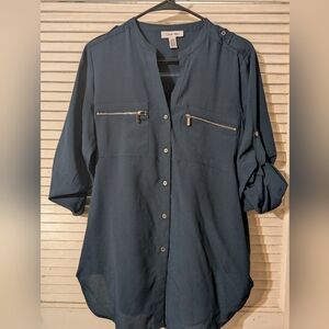 Calvin Klein Dark Teal Blouse with Zipper Pockets